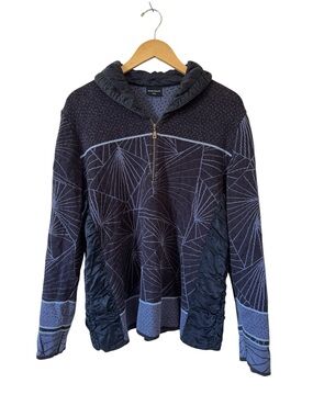 Blue Willi's Denmark Blue Pullover Zip Knit Mixed Media Cotton Linen‎ Silk XXL